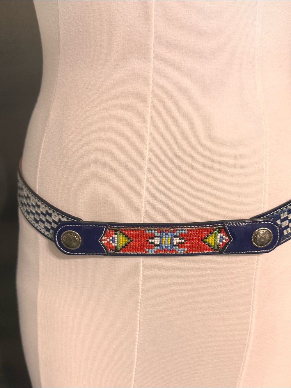 Beaded Southwestern Accent Belt in Navy and Red - Picture 2 of 10